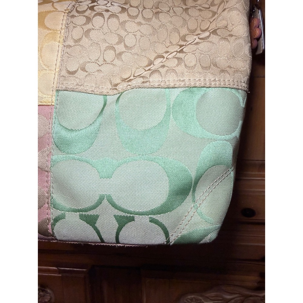 Y2K Coach Signature Patchwork Pastel Hobo Shoulder Bag Yellow Pink Green F14900 - Picture 11 of 16